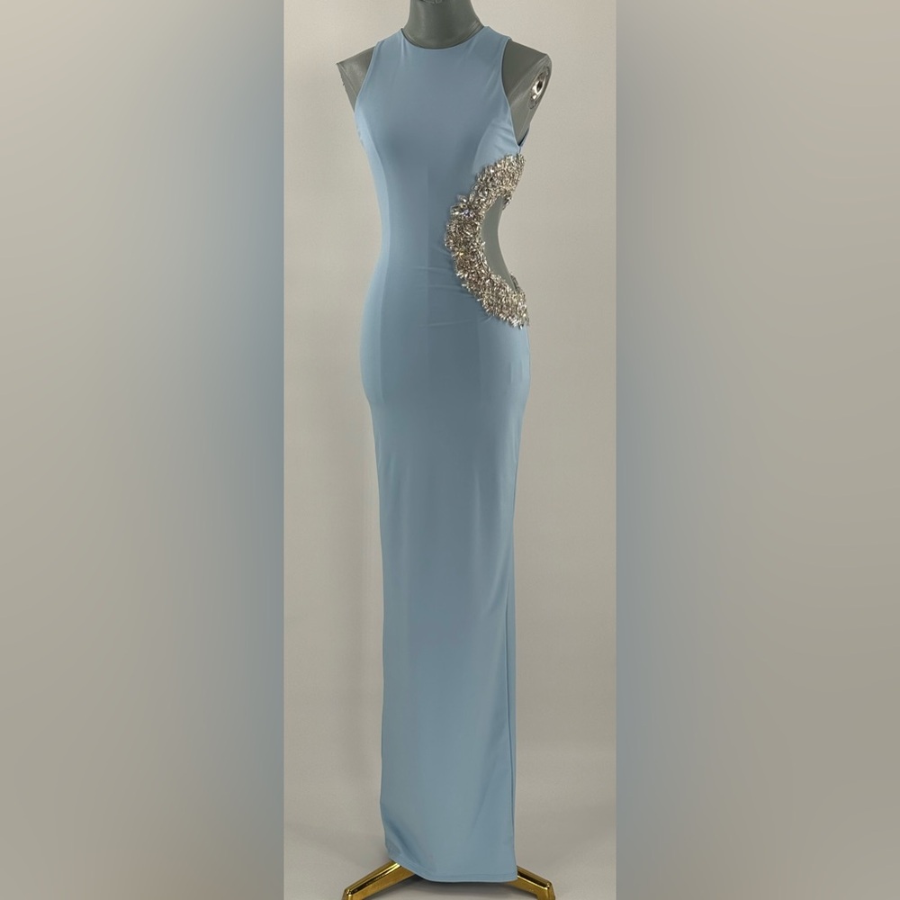 🆕 BRONX & BANCO 🧿 NWOT Camila Rhinestone Cutout Maxi, Powder Blue, Sz XS US 2 - Picture 3 of 16
